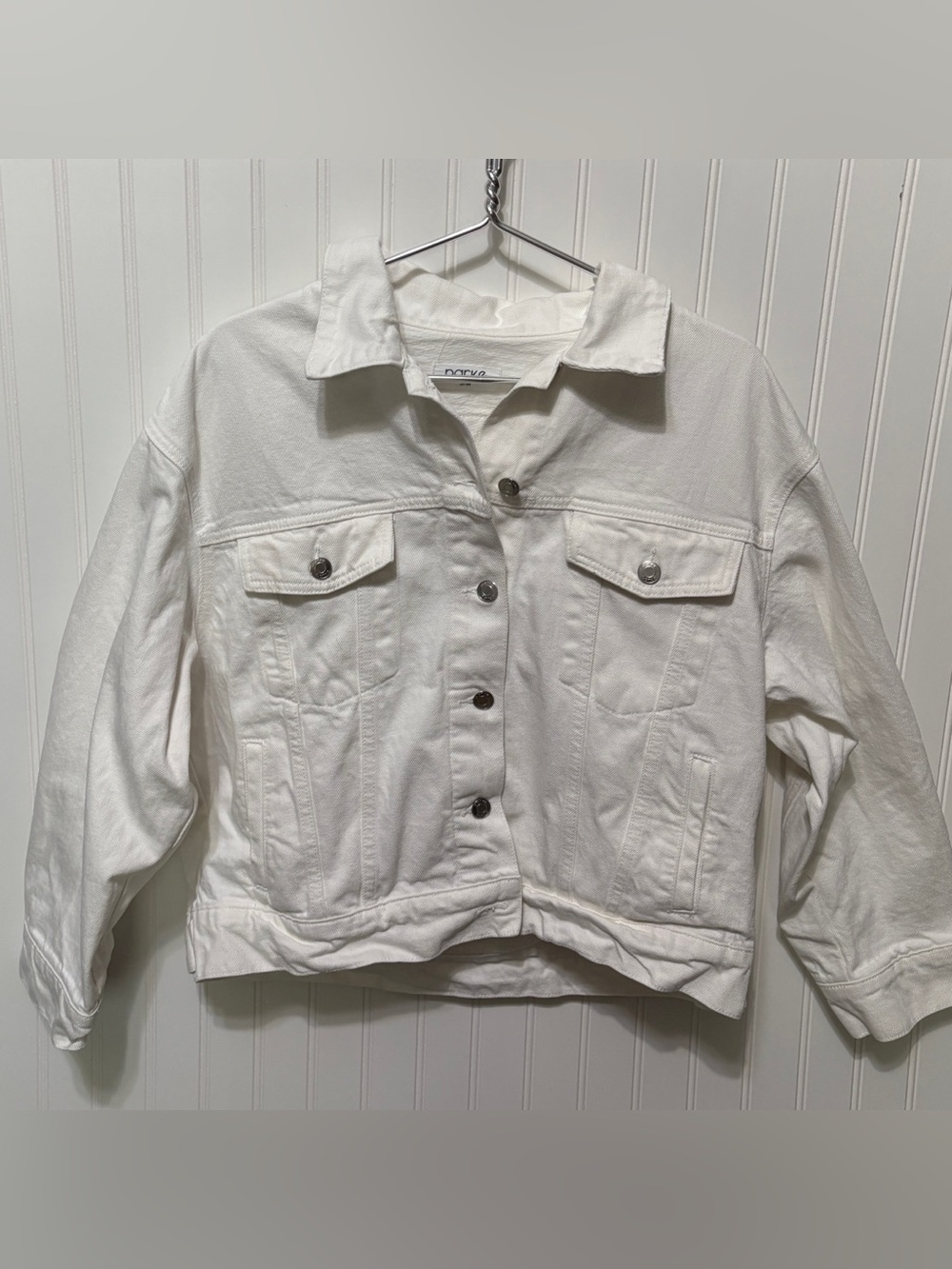 PARKE Summer White Oversized Denim Jean Jacket Womens Size Small Medium M